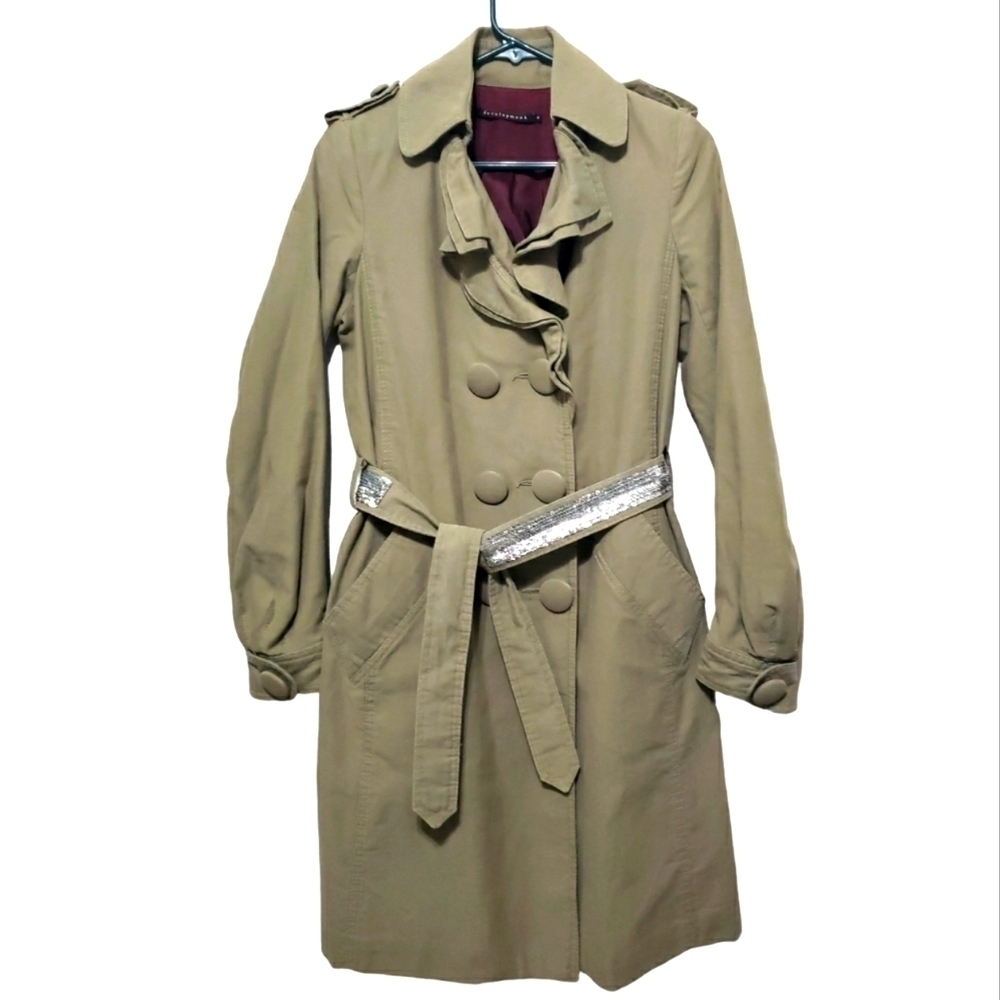 DEVELOPMENT Generation by Erica Davies Olive Green Trench Coat, Size 6
